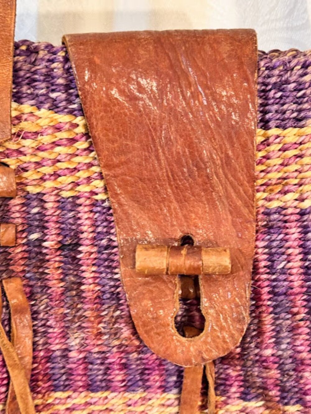 Vintage Woven Multicolor Sisal Tote - Picture 4 of 7